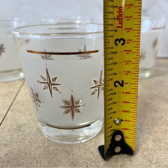 Vintage MCM Dominion Atomic Starburst Frosted Tumbler Glasses Set of 4 - Picture 8 of 10
